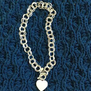 Silver Heart Chocker; Heavy, Toggle Clasp, Round Link, 17" long, Classic, Boho